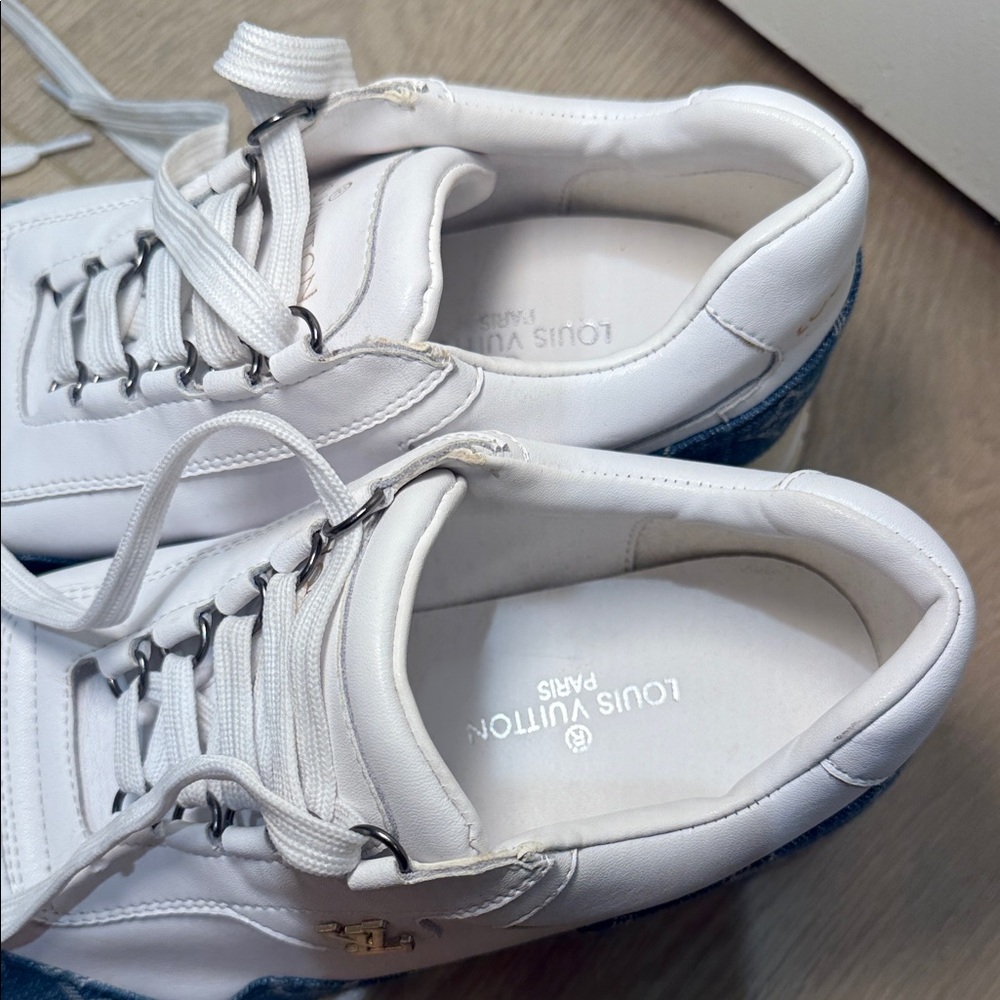 Louis Vuitton White and Blue Monogram Sneakers - Picture 9 of 9